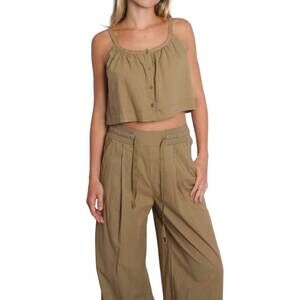 NEW STATESIDE voile cropped button cami top in bay leaf